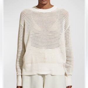 Varley Cream Crew Neck Sweater with Textural Open-Knit Pattern